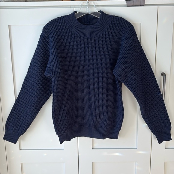 Long Wharf Women Rye SeaWell Sweater Small Navy Blue Shaker Thick Knit Warm EUC - Picture 2 of 8